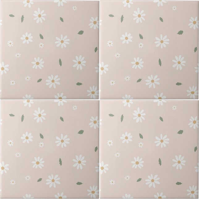 Linda Flor de Margarida Flora e Folhagem Quarto de (Cute Daisy Floral Blossoms & Greenery Girl Nursery Ceramic Tile)