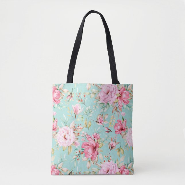 Linda Floral padrão Tote Bag (Frente)