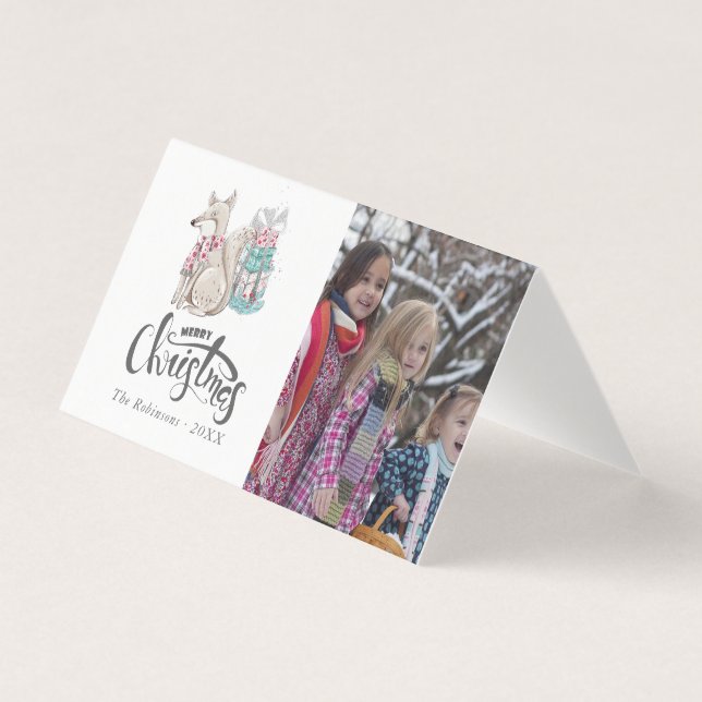 Linda foto de Natal da Raposa de Inverno em aquare (Frente)