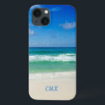 Linda Foto de Praia Monograma Ondas Oceânicas à be<br><div class="desc">Uma bela fotografia de praia tirada no destino ideal de férias de Destin, na Flórida, numa capas de iphone bonito. As maravilhosas ondas verdes do oceano Sandestin se lavam até o litoral arenoso debaixo dos céus azuis serenos para fazer a foto perfeita das férias.</div>