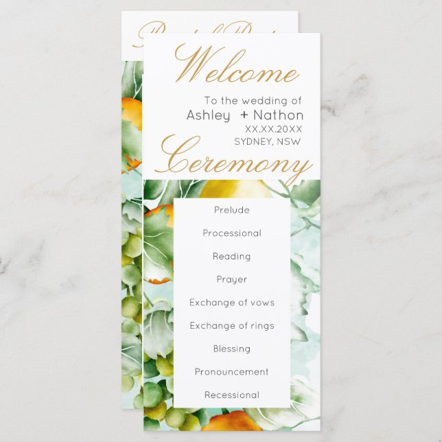 Linda Fruta Floral de aquarela de verão Casamento (Frente/Verso)