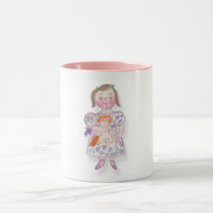 Linda garota com caneca de aquarela de gato pela O