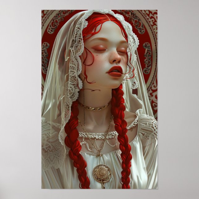 Linda garota com Poster de flores (Frente)