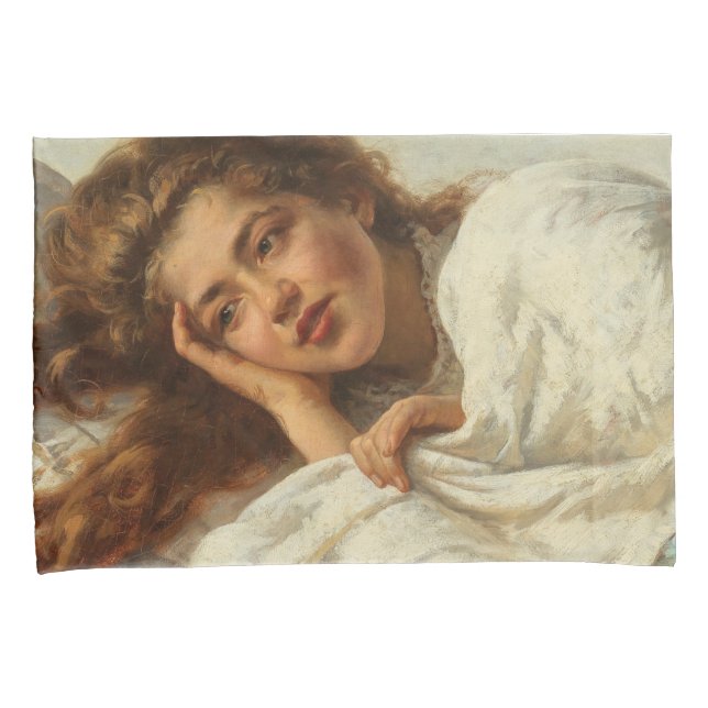 Linda garota deitada na cama com cabelo vermelho (Frente-Direita)