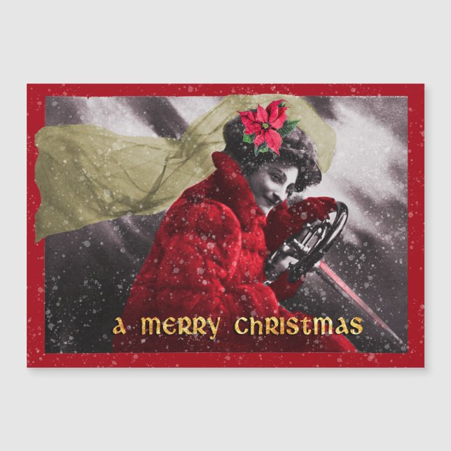 Linda Garota Vermelha Antiga Dirigindo Carro (Frente)