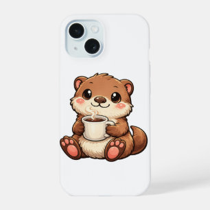 Linda lontra com café – Animal Kawaii Aconchegante