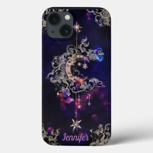 Linda Lua Boho Stars Texto Personalizado Roxo Azul