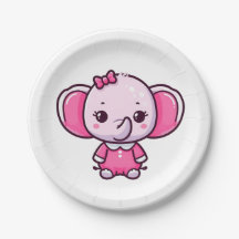 Linda menina elefante rosa bebê prato de papel