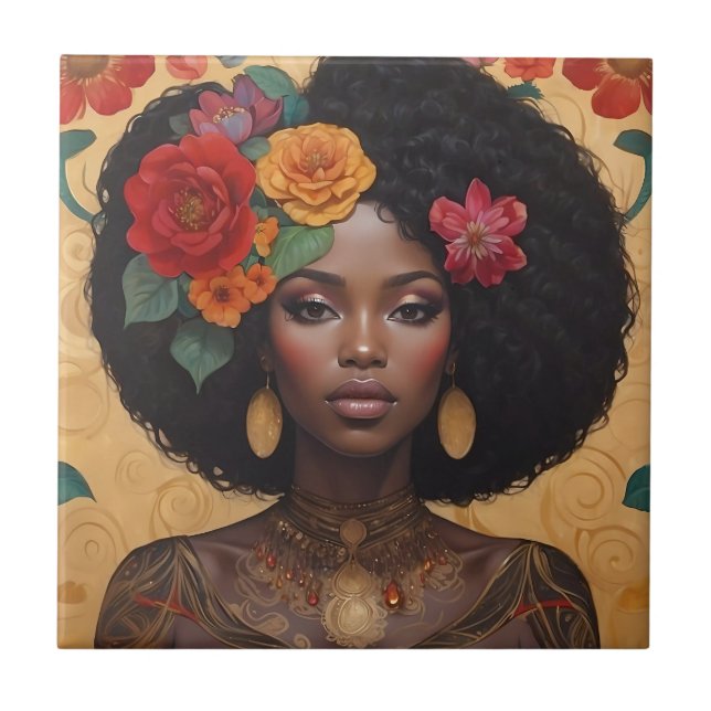 Linda Mulher Afro-Americana Com Flores (Frente)