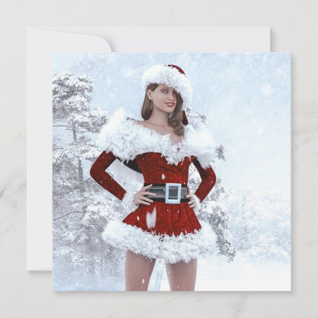 Linda mulher de Natal sobre a neve do inverno (Frente)