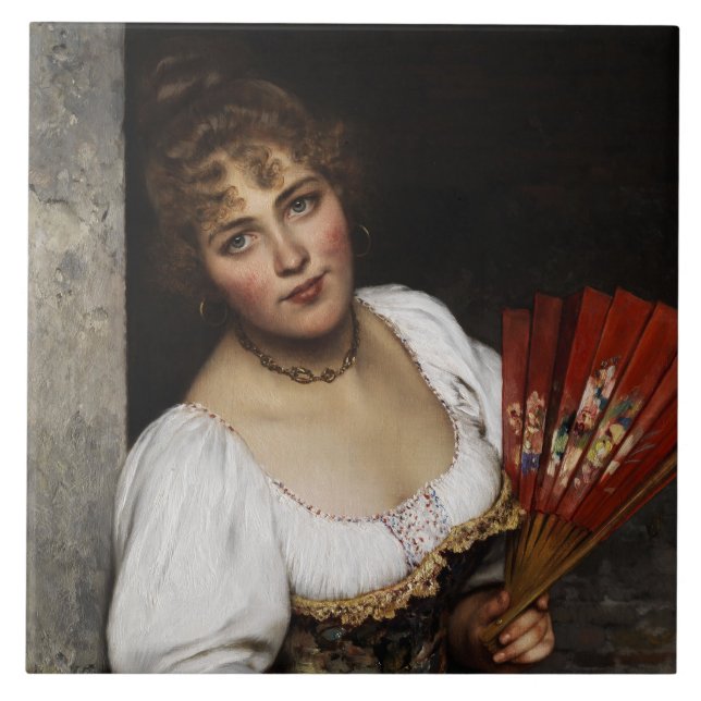 Linda mulher italiana com ventilador vermelho (Frente)