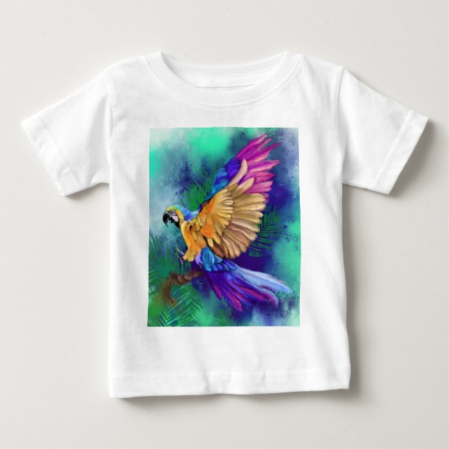 Linda pintura de camiseta de papagaio colorida (Frente)