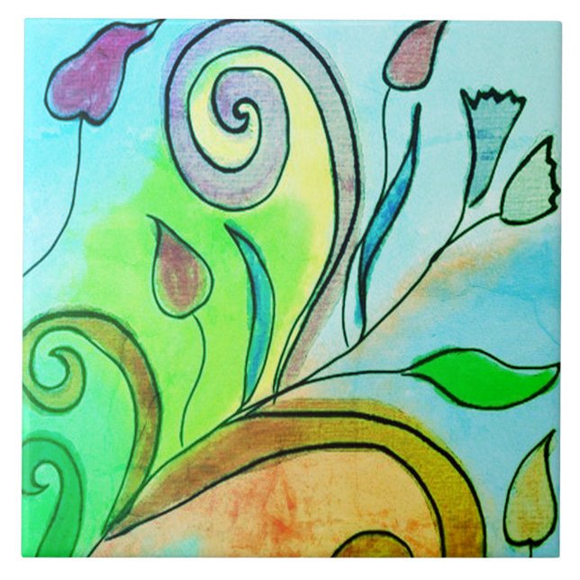 Linda pintura digital Abstrato Floral (Frente)