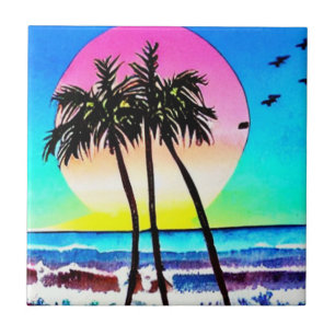Linda pintura do pôr do sol na praia