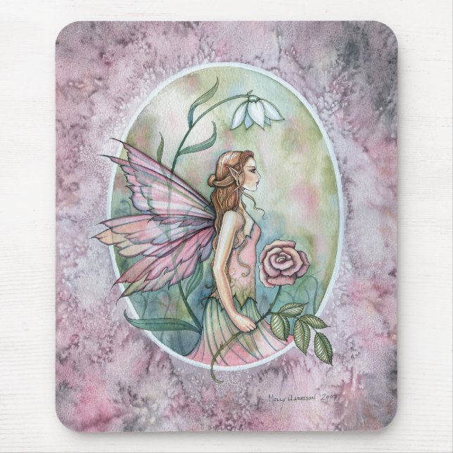 Linda Rosa Rosa Fada Fantasia Art Mousepad (Frente)