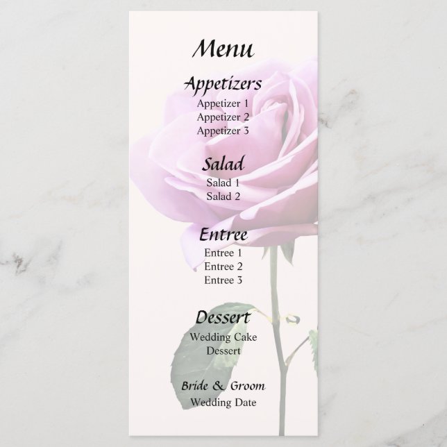 Linda Rosa Rosa Rosa Rosa Com Folhas Menu Casament (Frente)