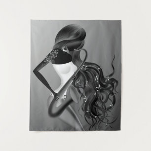 Linda tapeçaria Saxofonista