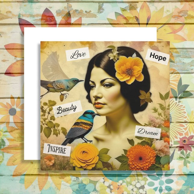 Linda Vintage Mulher com Aves e Flores (Criador carregado)