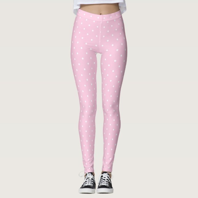Lindas bolinhas brancas em Leggings rosa pálido (Frente)