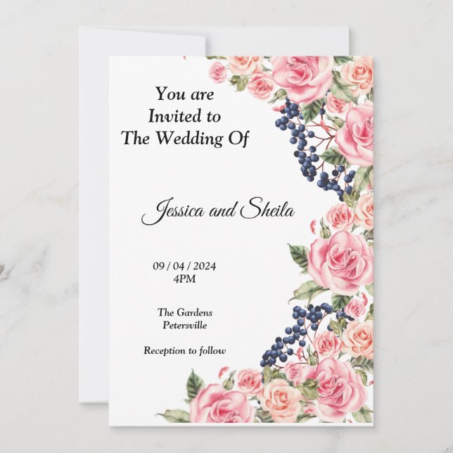 Lindas flores cor-de-rosa Convite de Casamento, (Frente)