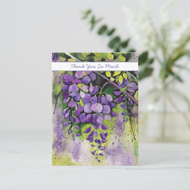 Lindas Flores de Wisteria em Aquarela - Cartão Pos (Em pé/Frente)