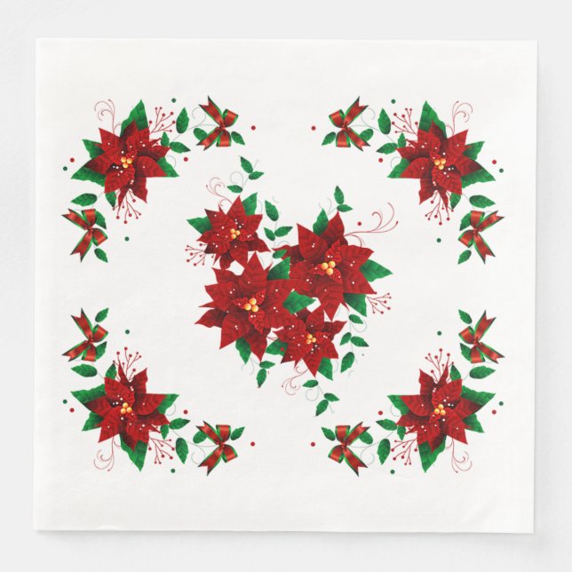 Lindas Flores Vermelhas de Natal Guardanapos de Pa (Frente)