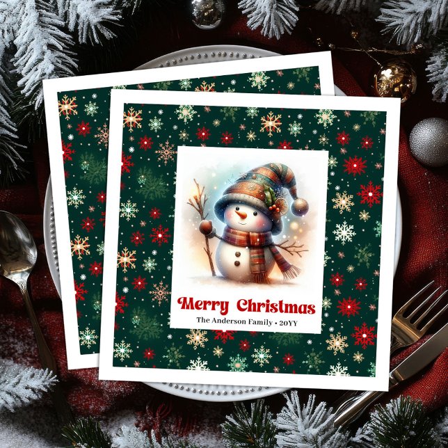 Lindas Guardanapos de Natal Boneco de Neve Editáve (Lovely Christmas Snowman Napkins Editable Custom Name Gold

)