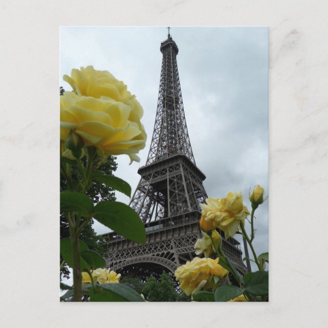 Lindas Rosas Amarelas da Torre Eiffel Cartão Posta (Frente)