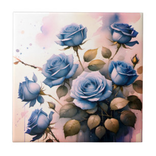 Lindas Rosas Azuis em pintura em aquarela rosa