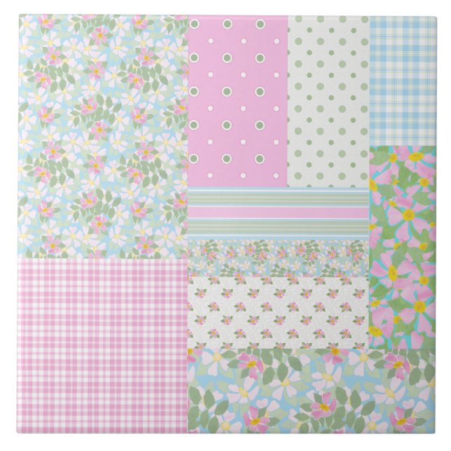 Lindas Rosas de Cachorro Azuis e Rosa Patchwork Fa (Frente)