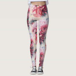 Lindas Rosas Rosa de Crisântemo Flores Leggings