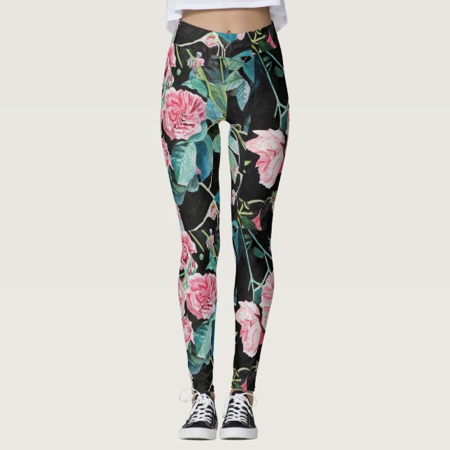 Lindas Rosas Rosa Velho e Médias Leggings (Frente)