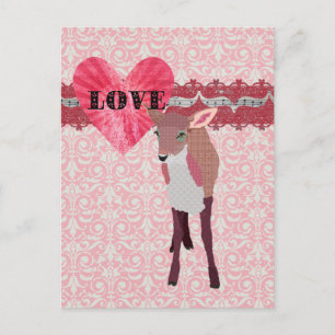 Lindo Amor de Corça Rosa Damask Cartão Postal