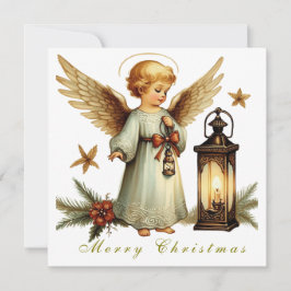 Lindo Anjo de Natal Vintage em Cartão Plano