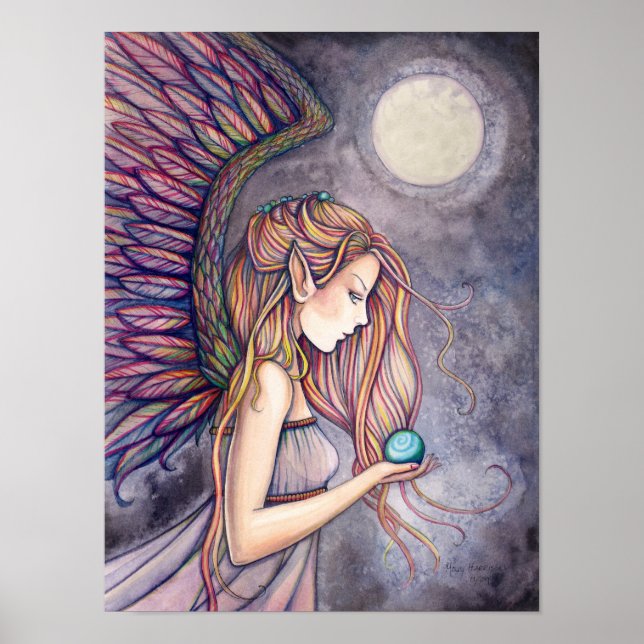 Lindo Anjo Fada Cartaz de Impressão em Aquarela (Frente)