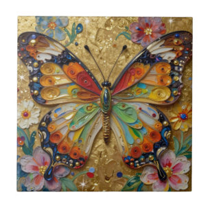 Lindo Borboleta e Flores em Impasto
