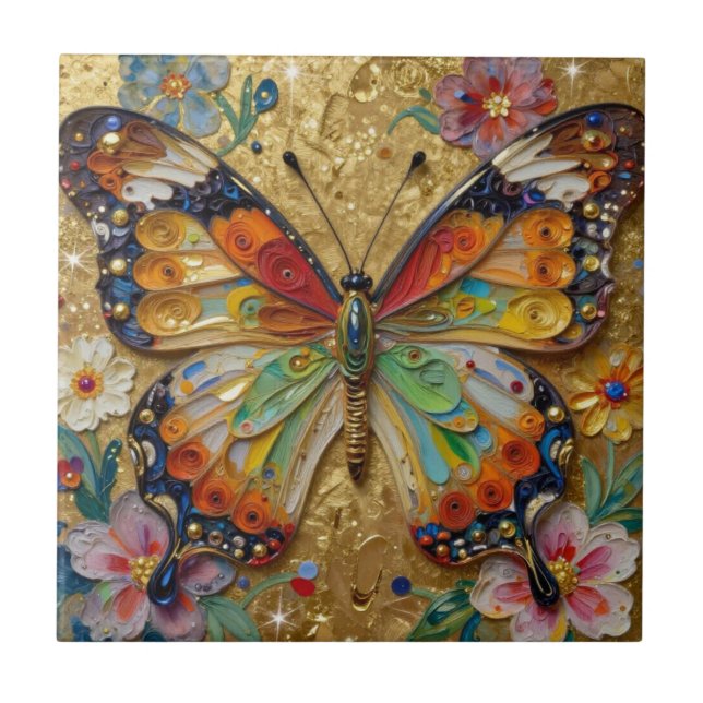 Lindo Borboleta e Flores em Impasto   (Frente)
