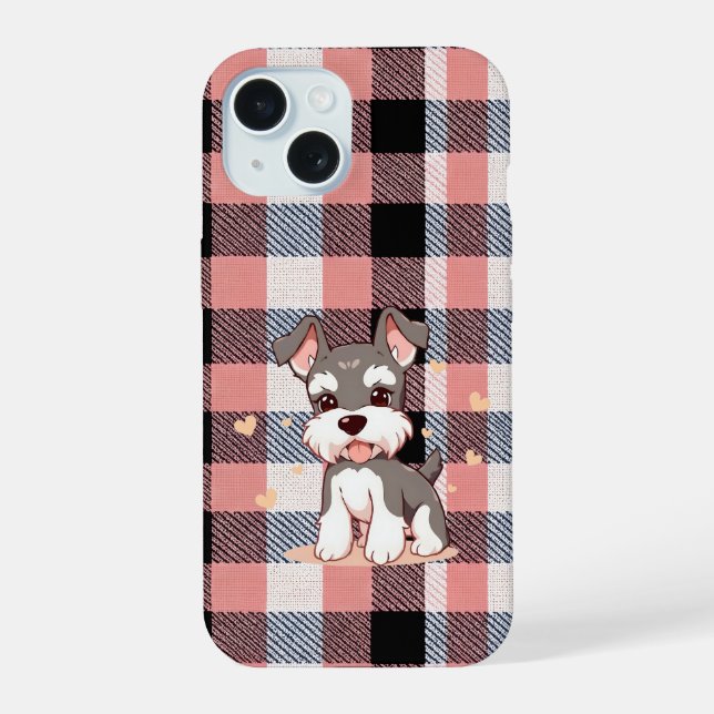 Lindo Cachorro Schnauzer Xadrez Rosa (Verso)