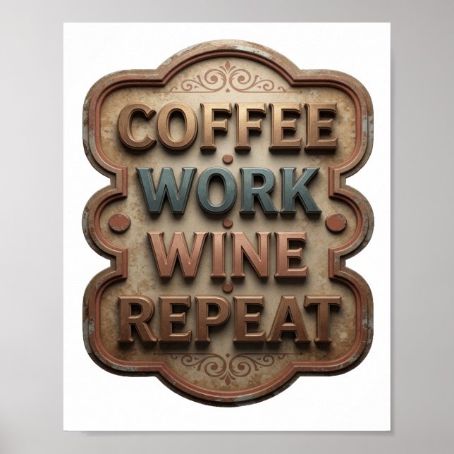 Lindo CAFÉ DE TRABALHO VINHO REPITA Impressão (Frente)
