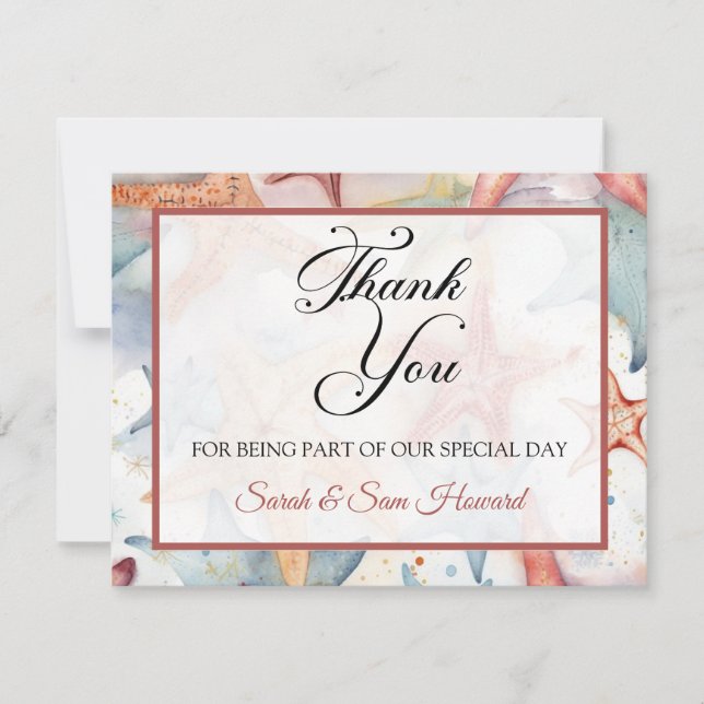 Lindo cartão de agradecimento plano de conchas mar (Frente)