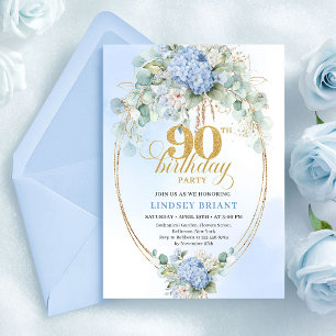 Lindo Cartão de Aniversário de 90 anos Azul Hidran