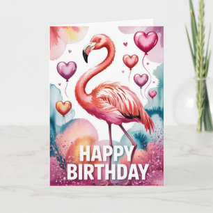 Lindo Cartão de Aniversário de Flamingo Rosa