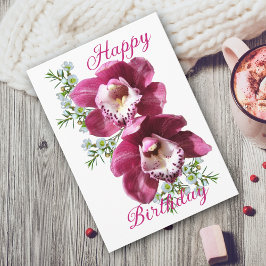 Lindo Cartão de Aniversário de Orquídeas Rosa Prof