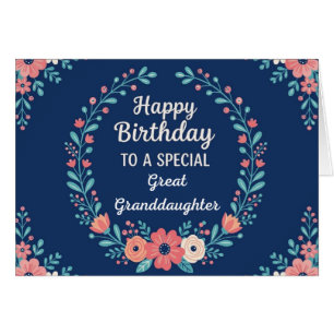 Lindo cartão de aniversário floral para bisneta
