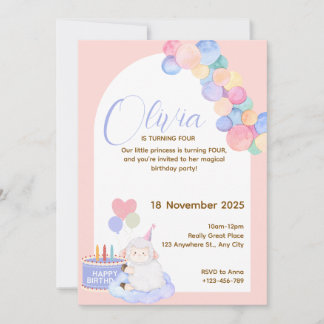 Lindo Cartão de Aniversário Rosa Princesa para Beb