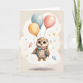 Lindo cartão de coruja em aquarela com balões amar