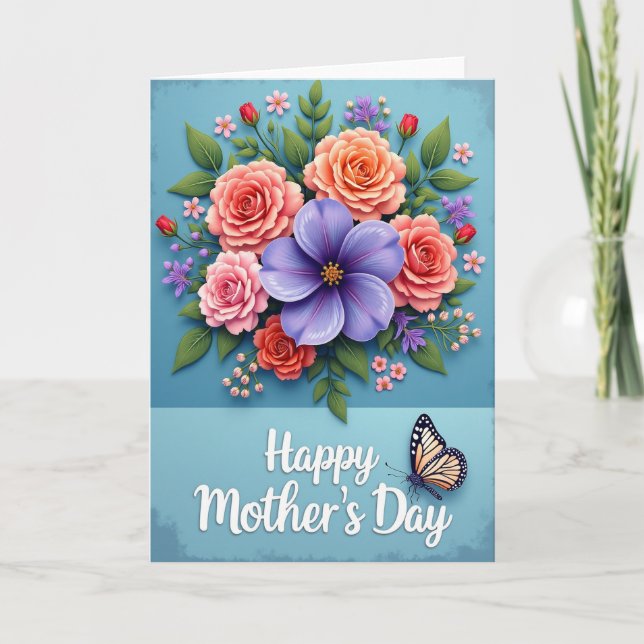 Lindo Cartão de Mãe com Design Floral (Frente)