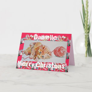 Lindo cartão de Natal de lã com gato malhado ruivo