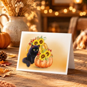 Lindo Cartão de Nota de Halloween de Gato Preto e