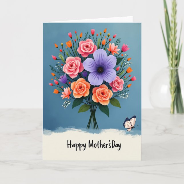 Lindo cartão do dia das mães com flores (Frente)